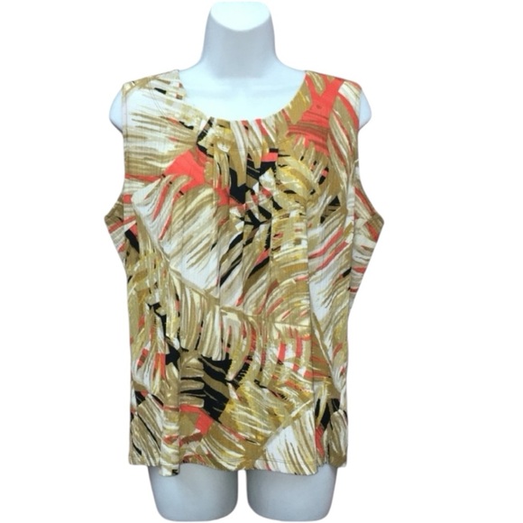 KASPER Pleated Leaf Print Sleeveless Crinkle Stretch Top - Women’s Large - Picture 7 of 11